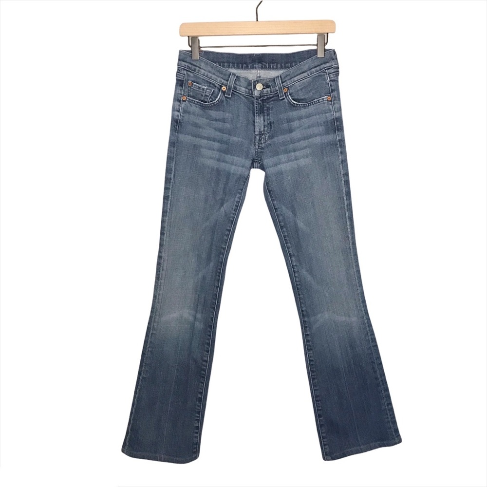 7 For All Mankind Bootcut Jeans in Medium Wash Blue 28 HEMMED